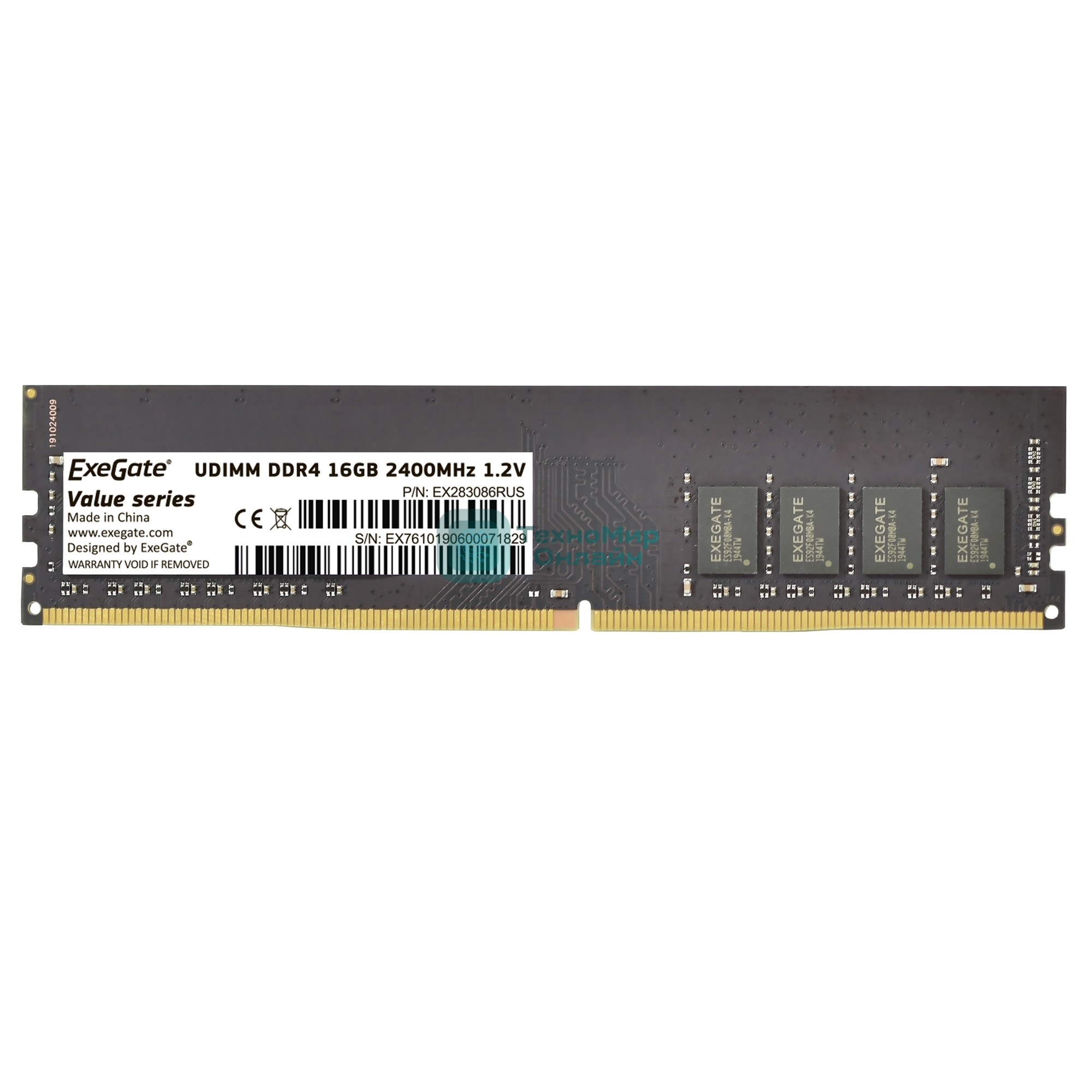 Оперативная память ExeGate, DDR4, 16GB (1x16 GB), 2400 MHz, CL17, DIMM, OEM