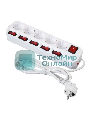 Сетевой фильтр Buro 500SH-1.8-SW-W 1.8 м, 5 розеток, белый, коробка