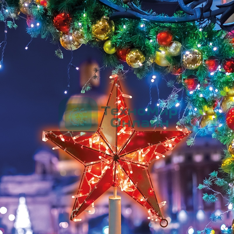 Светодиодная фигура Neon-night Звезда 100 см, 200 светодиодов, с трубой и подвесом, цвет свечения красный