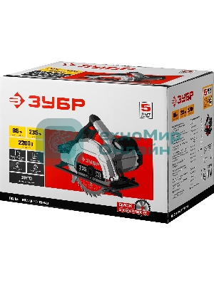 Пила дисковая, 90°-85 мм, диск 235 мм, 2200 Вт, ЗУБР ПД-85