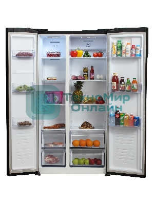 Холодильник Hyundai CS5003F черное стекло двухкамерный 331/165л морозилка сбоку, No Frost, Side by Side