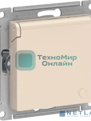 Механизм розетки 1-м СП AtlasDesign 16А IP20 с заземл. защ. шторки с крышкой беж.