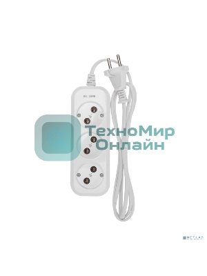 Удлинитель PROconnect 3 гнезда, 1,5 м, 2х0,75 мм², б/з, белый