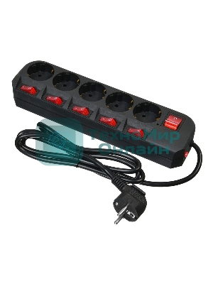 Сетевой фильтр Buro 500SH-1.8-SW-B 1.8 м, 5 розеток, черный, коробка