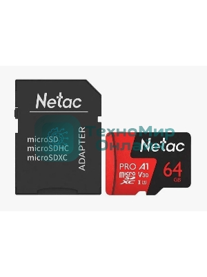 Флеш карта MicroSD card Netac P500 Extreme Pro 64Gb, retail version w/SD adapter