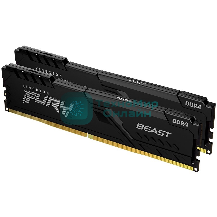 Оперативная память Kingston Fury Beast, DDR4, 64GB (2x32GB), 3600MHz, CL18, DIMM, с радиатором, черный