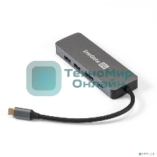 USB-концентратор ExeGate DUB-21C/PD/HL (кабель-адаптер USB Type-C --> 2xUSB3.0 + PD 100W + HDMI 4K@60Hz + Lan RJ45 10/100/1000Mb, Plug&Play, серая)