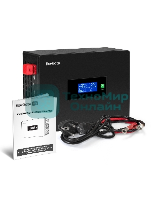 Комплект Источник бесперебойного питания EX295994RUS + батарея 100Aч EX282985RUS 2шт (инвертор, синус, для котла, PF=1, настенный) ExeGate IdealSine SR-1500.LCD.2SH  <1500VA/1500W, чистая синусоида, цветной LCD-дисплей, 2*Schuko, крепление настенное, черный> + батарея ExeGate DT 12100 (12В, 100Ач) 2шт