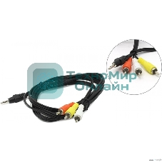 Кабель аудио/видео Cablexpert CCA-4P2R-2M, Jack3.5 4pin папа->3х RCA папа, 2м, черный