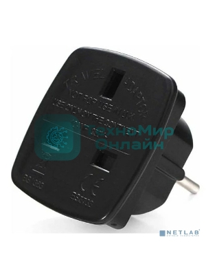 Переходник питания Gembird A-AC-UKEU-001B черный, с вилки EU,UK в RU