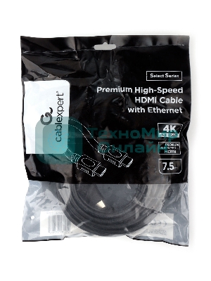 Кабель HDMI Cablexpert CC-HDMI4L-7.5M, 7.5м, v2.0, 19M/19M, серия Light, черный, позол.разъемы, экран, пакет