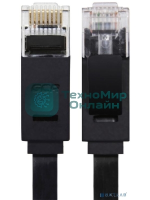 Патч-корд Greenconnect плоский прямой PROF 15.0m UTP медь, cat.6, черный, позолоченные контакты, 30 AWG, Premium ethernet high speed 10 Гбит/с, RJ45, T568B (GCR-LNC616-15.0m)