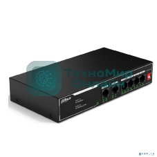Коммутатор неуправляемый 6-портовый с РоЕ Dahua DH-SF1006LP, 4xRJ45 100Mb PoE, 2xRJ45 100Mb uplink, суммарно 36Вт, коммутация 1.2 Гбит/с, MAC-таблица 2K, металл