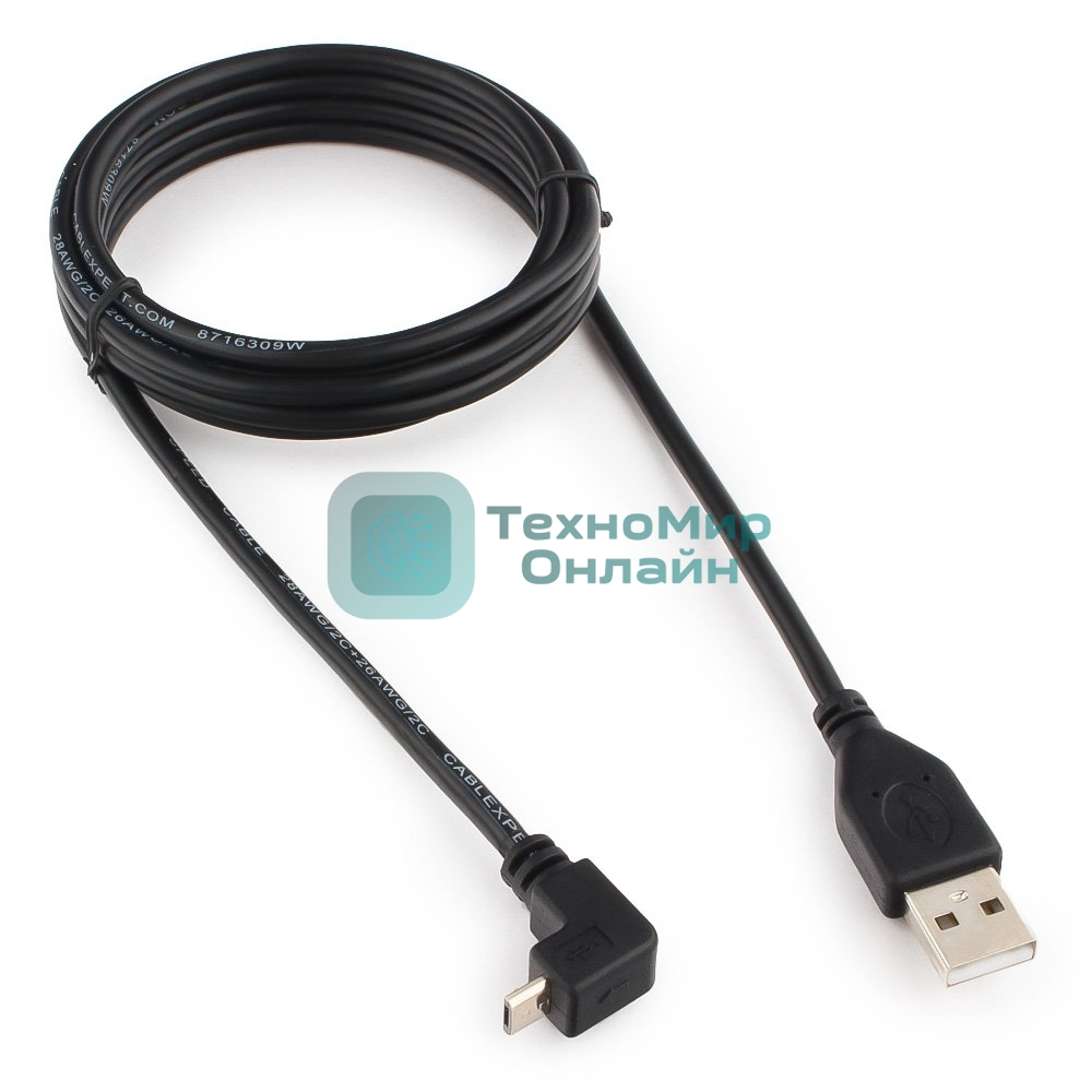 Кабель Gembird/Cablexpert Pro AM/microBM 5P, 1,8м, угловой, экран, черный