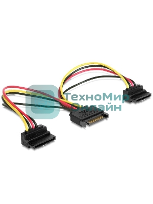 Кабель Gembird/Cablexpert питания SATA, 15 см, 15pin (M)/2x15pin(F) на 2 SATA устройства, угловой разъем
