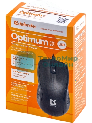 Мышь проводная Defender Optimum MB-160 черный, 1000 dpi, USB, кнопки - 3