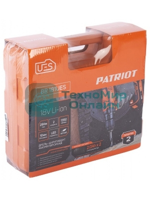 Дрель-шуруповерт аккумуляторная Patriot BR 181UES, Аккумуляторная, 21В, 2 АКБ, Кейс