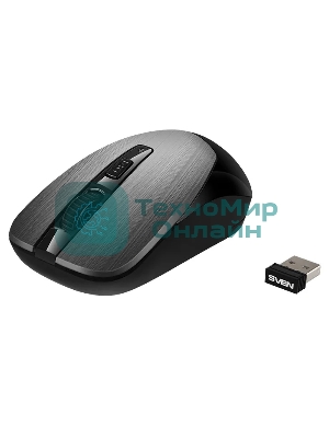 Мышь беспроводная SVEN RX-380W серый металлик, 1600 dpi, радиоканал, USB, кнопки - 4