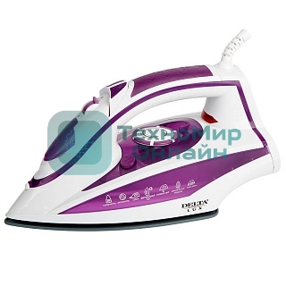 Утюг Delta LUX DL-352 белый с фиолетовым, 2200 Вт, 30 г/мин, 140 г/мин, 300 мл