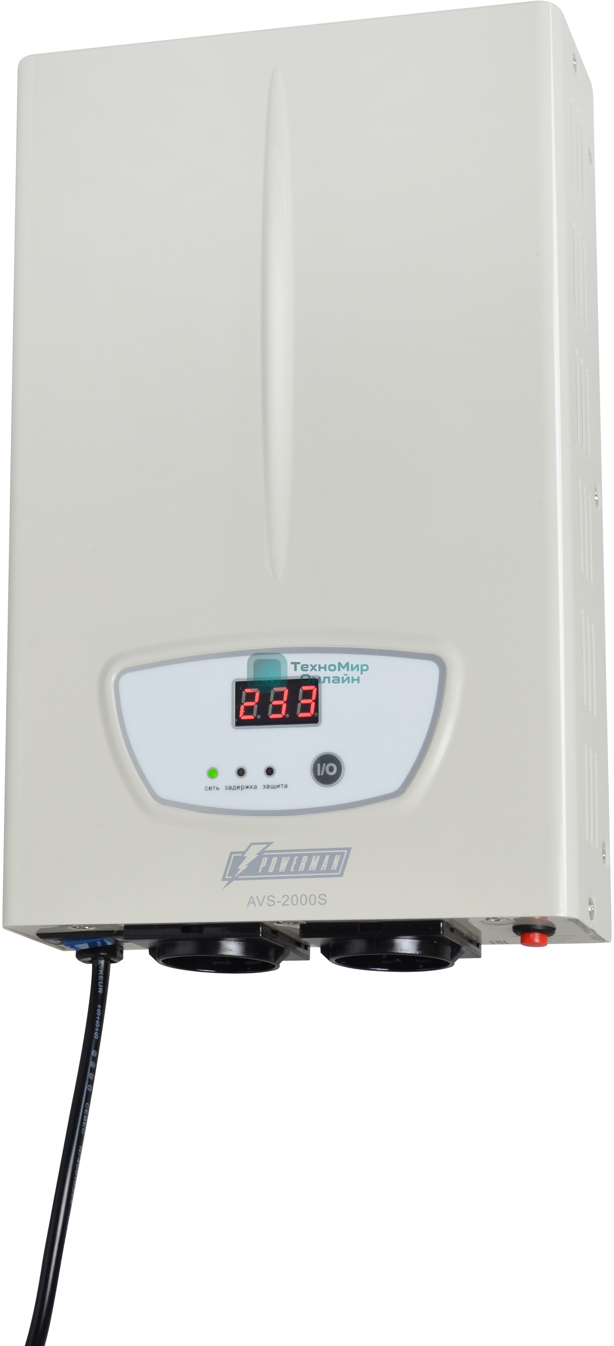 Стабилизатор POWERMAN AVS 2000S, ступенчатый регулятор, цифровые индикаторы уровней напряжения, 2000ВА