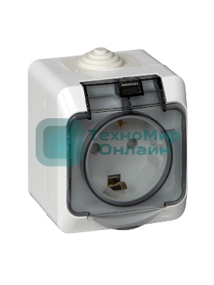 Розетка 1-м ОП Этюд 16А с защ. крышкой защ. шторки с заземл. IP44 белый SchE PA16-044B