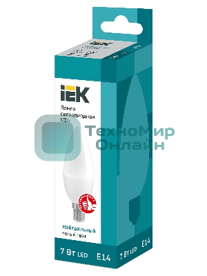 Лампа светодиодная IEK LLE-C35-7-230-40-E14 ECO C35 свеча 7Вт 230В 4000К E14