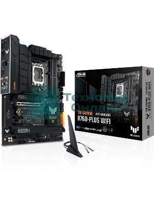 Материнская плата ASUS TUF GAMING B760-PLUS WIFI, LGA 1700, Intel B760, 4xDDR5, 4xSATA, 3xM.2, 1xPCI-E 5.0 x16, 1xPCI-E 3.0 x4, 1xUSB-A 3.2 Gen 2, 3xUSB-A 3.2 Gen 1, 1xUSB-C 3.2 Gen 2x2, 1x2.5Gb LAN, 5x3.5 мм, 7.1, Wi-Fi 6, Bluetooth 5.2, Standard-ATX