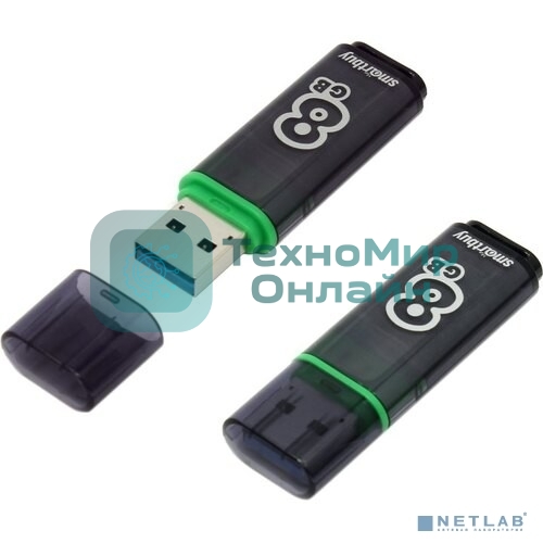 Флешка USB SmartBuy Glossy series Dark Grey (SB8GbGS-DG), 8Gb, USB 3.0, R/W 75/30, серый/зеленый