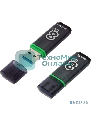 Флешка USB SmartBuy Glossy series Dark Grey (SB8GbGS-DG), 8Gb, USB 3.0, R/W 75/30, серый/зеленый