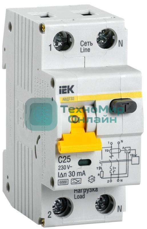 Выключатель автоматический дифференциального тока IEK 2п 25А/30мА CАВДТ 32 MAD22-5-025-C-30