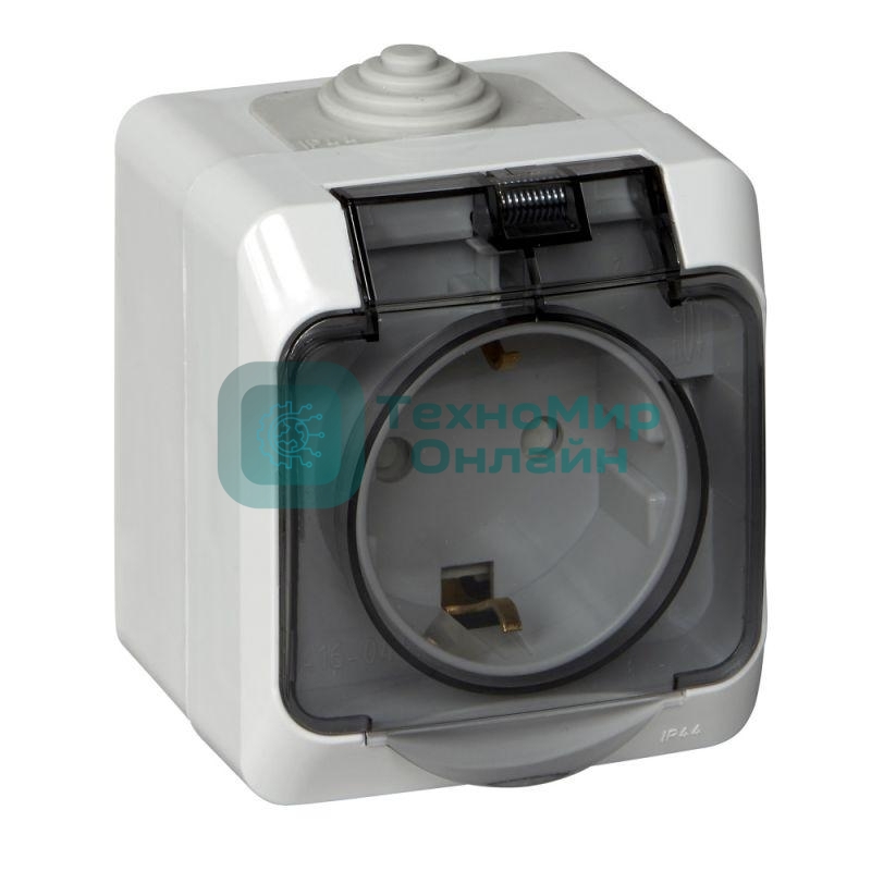 Розетка с заземлением со шторками 16А 250B, СЕРЫЙ, ЭТЮД IP44 O/У