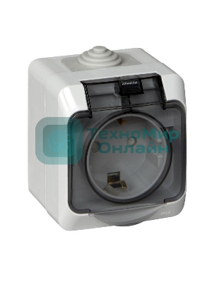 Розетка с заземлением со шторками 16А 250B, СЕРЫЙ, ЭТЮД IP44 O/У