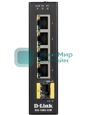 Коммутатор D-Link DIS-100G-5SW/A1A Промышленный неуправляемый коммутатор с 4 портами 10/100/1000Base-T, 1 портом 1000Base-X SFP, функцией энергосбереж