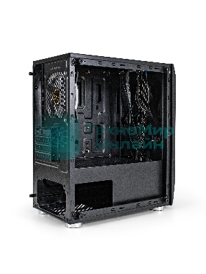 Компьютерный корпус Minitower ExeGate Mistery R2-NPX450 (mATX, БП 450NPX с вент. 12 см, 2*USB+1*USB 3.0, аудио, черный, 1 вент. 12см с RGb подсветкой и полоса на передней панели, боковая панель - закаленное стекло)