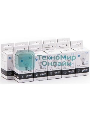 Лампа светодиодная Gauss Elementary 8Вт цок.: E14 шар 220B 4100K св. свеч. бел. нейт. P45 (упак.: 10 шт)