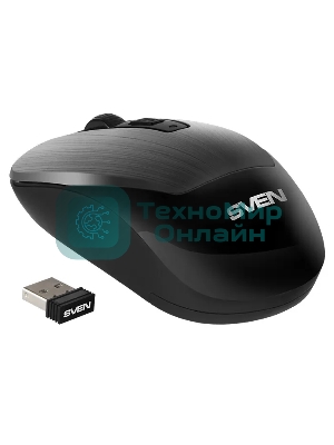 Мышь беспроводная SVEN RX-380W серый металлик, 1600 dpi, радиоканал, USB, кнопки - 4