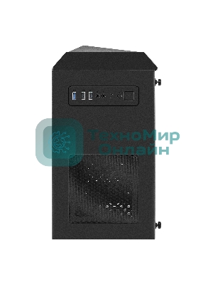 Компьютерный корпус Minitower ExeGate Mistery R2-NPX450 (mATX, БП 450NPX с вент. 12 см, 2*USB+1*USB 3.0, аудио, черный, 1 вент. 12см с RGb подсветкой и полоса на передней панели, боковая панель - закаленное стекло)