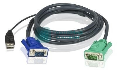 Шнур, мон+клав+мышь USB ATEN, SPHD15=>HD DB15+USB A-Тип, Male-2xMale, 8+4 проводов, опрессованный, 3 метр., черный, (2L-5203U)