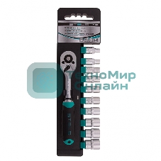 Набор головок Stels 14125 набор торцевых головок 1/4'' головки 4 - 13мм с трещот. ключом crv 11 пр.