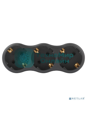 Разветвитель электрический ЭРА SPx-3e-B на 3 розетки с заземлением 16А черный