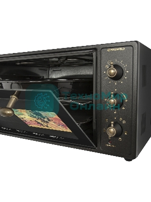 Мини-печь Maunfeld Мини-печь Maunfeld/ширина 60 см, механическое управление, 45 л,конвекция, черный+стекло,фурнитура бронза