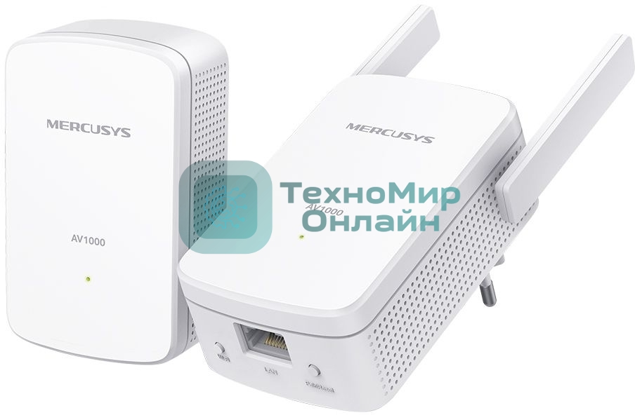 Комплект гигабитных Wi-Fi адаптеров Mercusys Powerline AV1000 Powerline kit with 300Mbps Wi-Fi, plug and play, up to 300 meters over an existing electrical circuit, the kit includes a MP510 and a MP500.