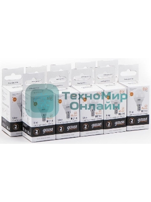 Лампа светодиодная Gauss Elementary 8Вт цок.: E14 шар 220B 3000K св. свеч. белый теп. P45 (упак.: 10 шт)
