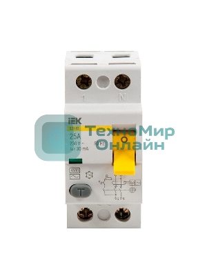 Выключатель дифференциального тока (УЗО) 2п 25А 30мА тип AC ВД1-63 IEK MDV10-2-025-030