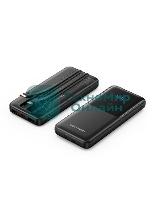 Портативный аккумулятор Vention Power Bank 10000mAh(Micro-USB/C/A/A) со встроенными кабелями 22.5W Черный с LED Дисплеем, шт.
