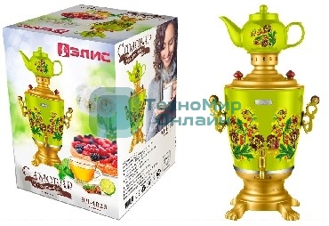 Электросамовар ЭЛИС ЭЛ-4023 (Мощность 2200 Вт, емкость, 4.0л, корпус из нерж. стали, съемный шнур, полированное покрытие корпуса, функция поддержания температурного режима, индикатор работы, дисковый нагреват. элемент, керамический заварной чайник 1.0л)