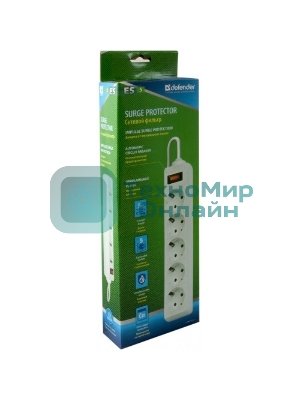 Сетевой фильтр Defender ES 99481 белый, 1.8 м, EURO, 5 розеток, 2200 Вт