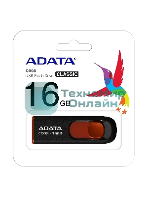 Флешка USB ADATA Classic C008 (AC008-16G-RKD), 16Gb, USB 2.0, R/W 30/6, черный/красный