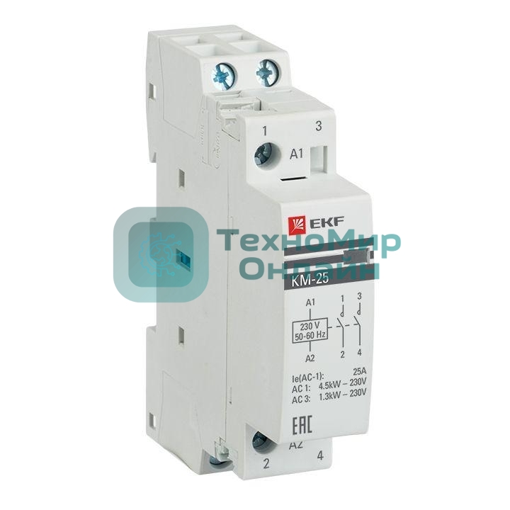 Контактор модульный КМ 25А 2NО (1 мод.) EKF km-1-25-20