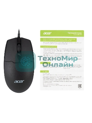 Мышь проводная Acer OMW126 черный, 1200 dpi, USB, кнопки - 3
